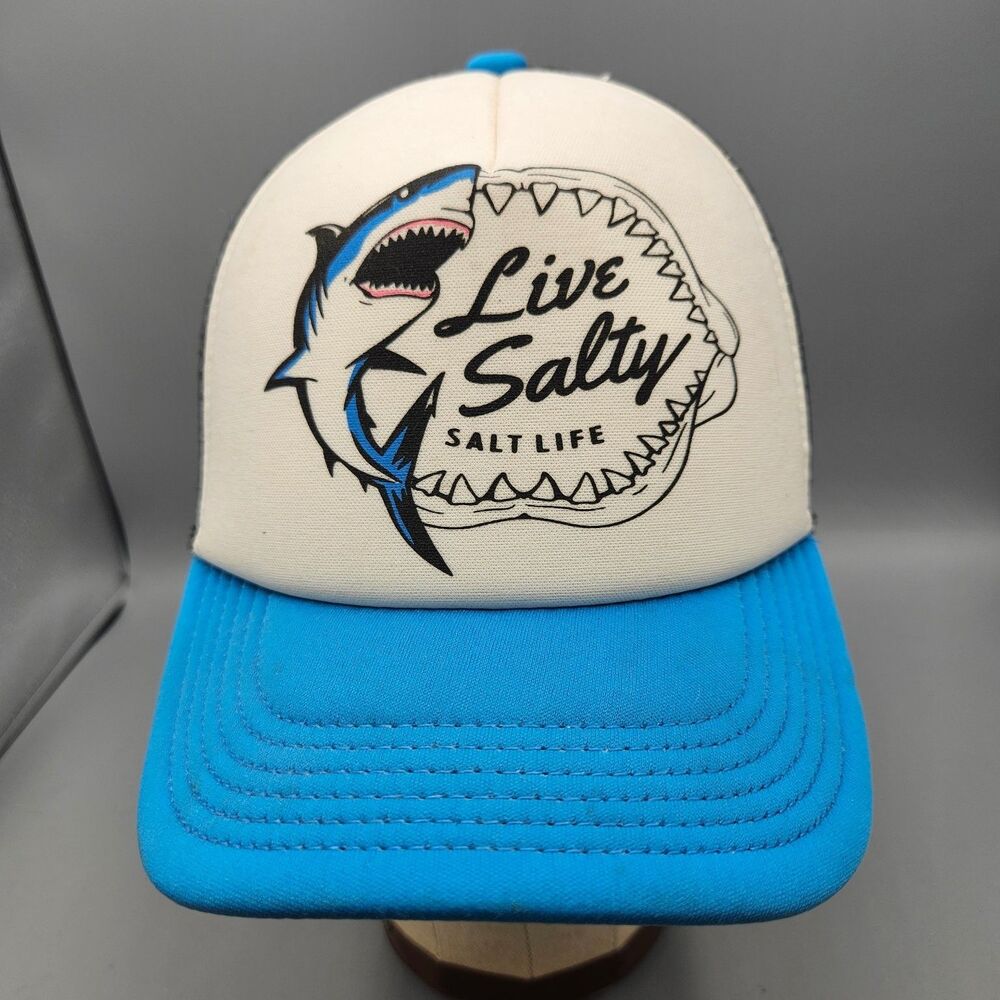 Salt Life Live Salty Shark Trucker Hat youth Adjustable Blue Black Cream
